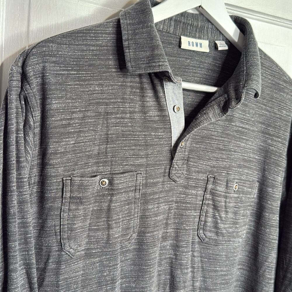 Rowm Men’s 1/4 Button Heathered Long-sleeve Pocket Polo M-284 Sz L - Picture 3 of 8